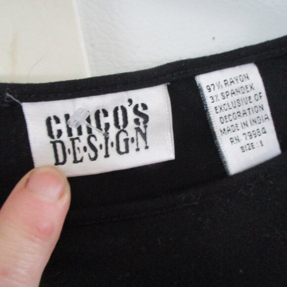 Chico’s Design rare amour love embroidered black  Knit Top s m 1 - Picture 2 of 2